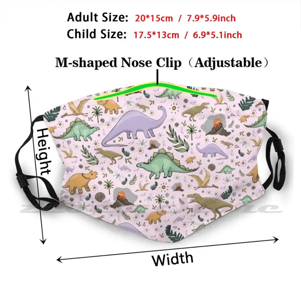 Dinosaurs In Pink Mask Cloth Reusable Print Filter Washable Dinosaur Dinosaurs Dinosaur Pattern Dinosaur Brontosaurus
