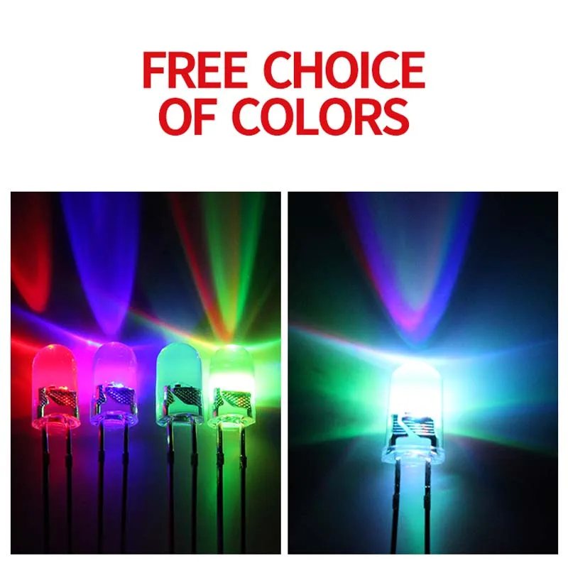 1000PCS 5mm Round Transparent RGB Seven Color Fast And Slow Flash High Brightness Light Bulb Direct Plug LED