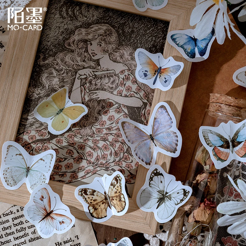 46pcs/box Butterfly Story Mini Paper Sticker Decoration Diary Scrapbooking Label Sticker Stationery