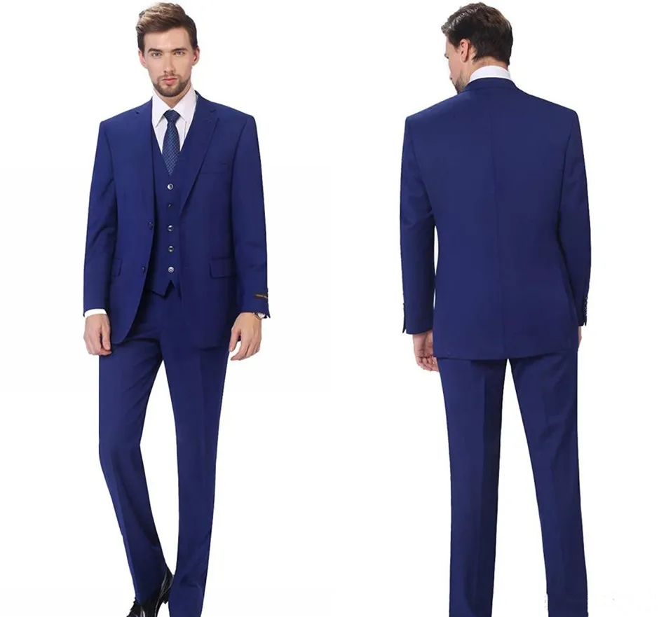 

Newst Blue Mens Suits Two Buttons Peak Lapel Groomsmen Best Groom Tuxedos Three-piece Mens Wedding Suits