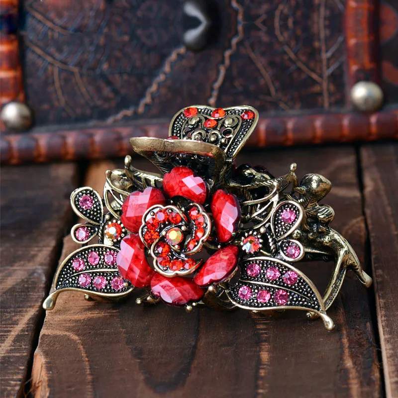 Morkopela Rose Flower Hair Claw Vintage Metal Hair Clip Accessories Women Banquet Hair Pin Jewelry Gift