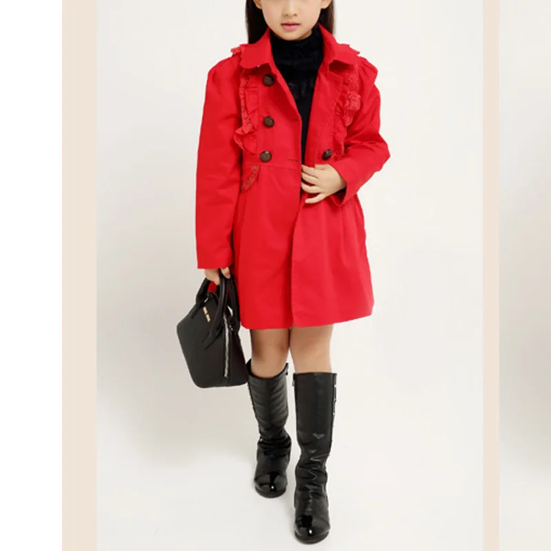 New Spring Autumn Girls Lace EdgeTrench Coats Fashion Kids Windbreaker Girl Jacket Teenager Outerwear Children Long Clothes