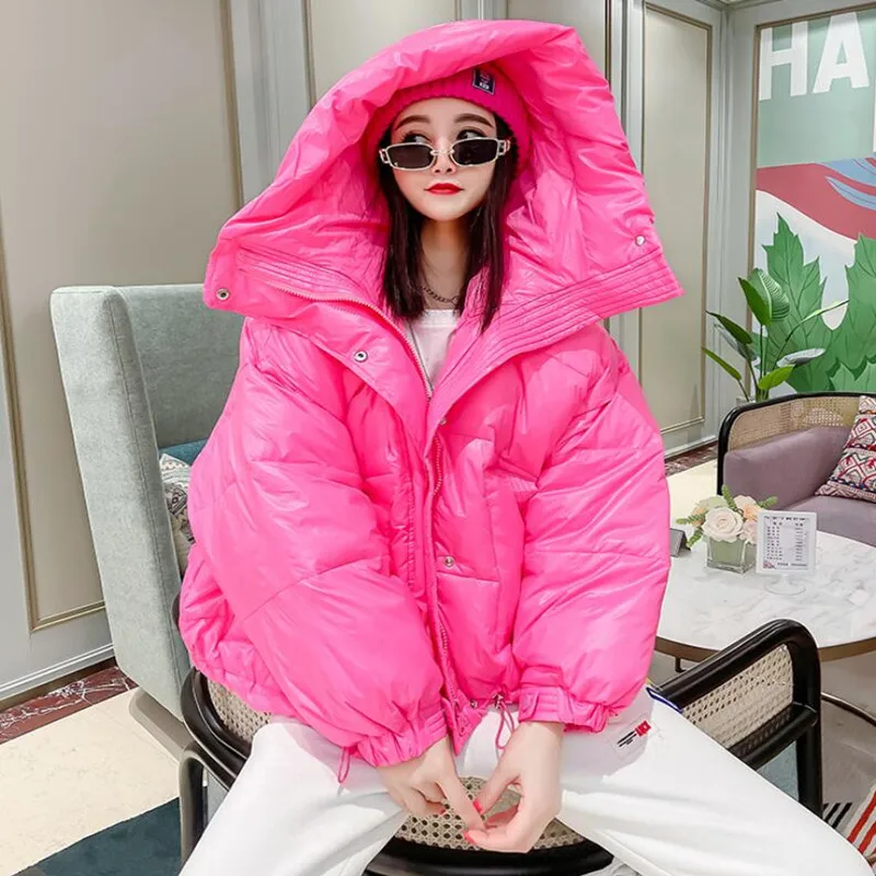 

New Winter Women's Cotton Jacket Bright Casual Loose Warm Oversize Female Parka Puffed Candy Colors Snow Outerwear s1799