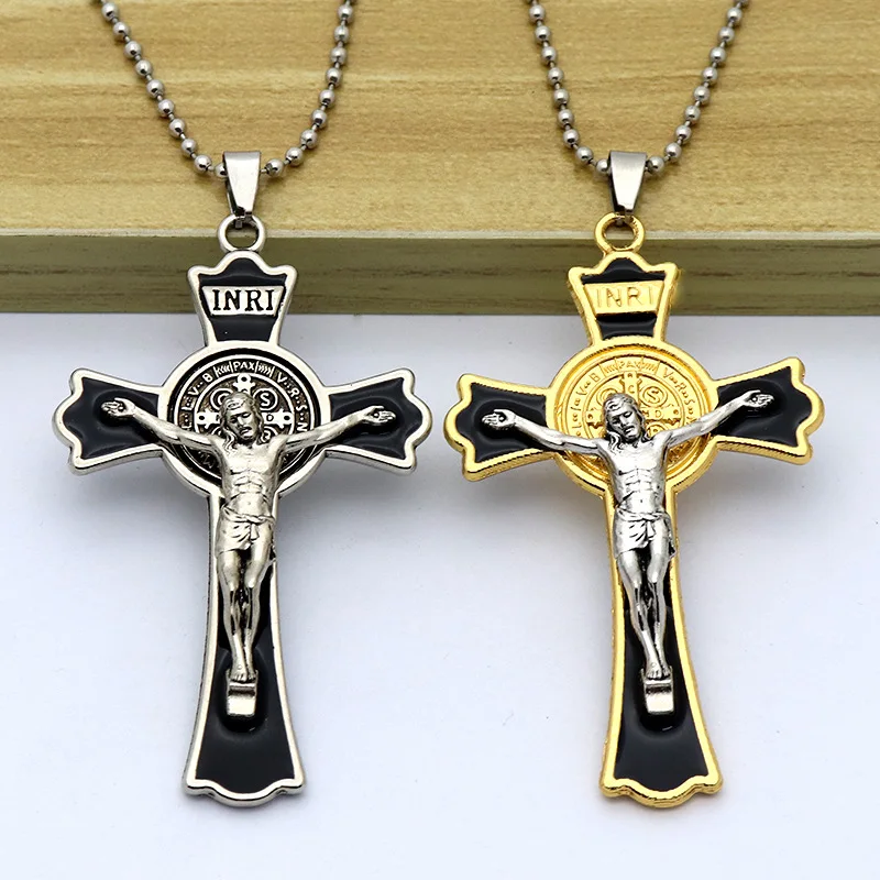 Black Catholic Christ Jesus Cross Charm Retro St. Benedict Crucifix Pendant for Jewelry Making Bracelet Necklace Accessories