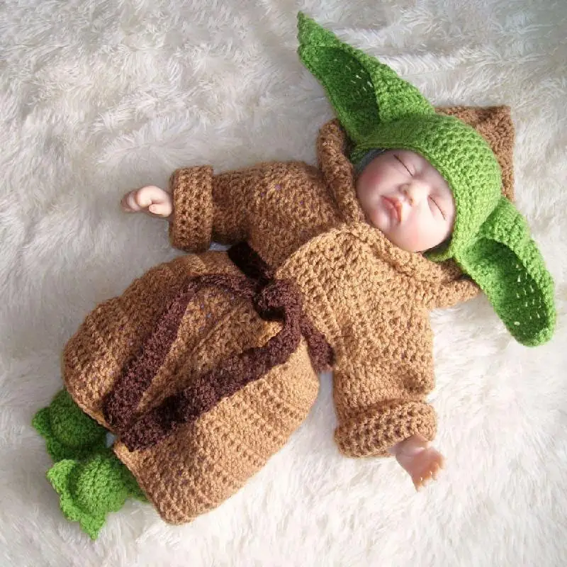 5pcs/Set New Baby Yoda Children Clothes Set Crochet Yoda Costume Newborn Baby Yoda Photography Props Cartoon Clothing For Baby