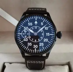 GEERVO No logo PVD black 44mm pilot Manual mechanical men's Watch C3 Super luminous ST3600-2 movement G118