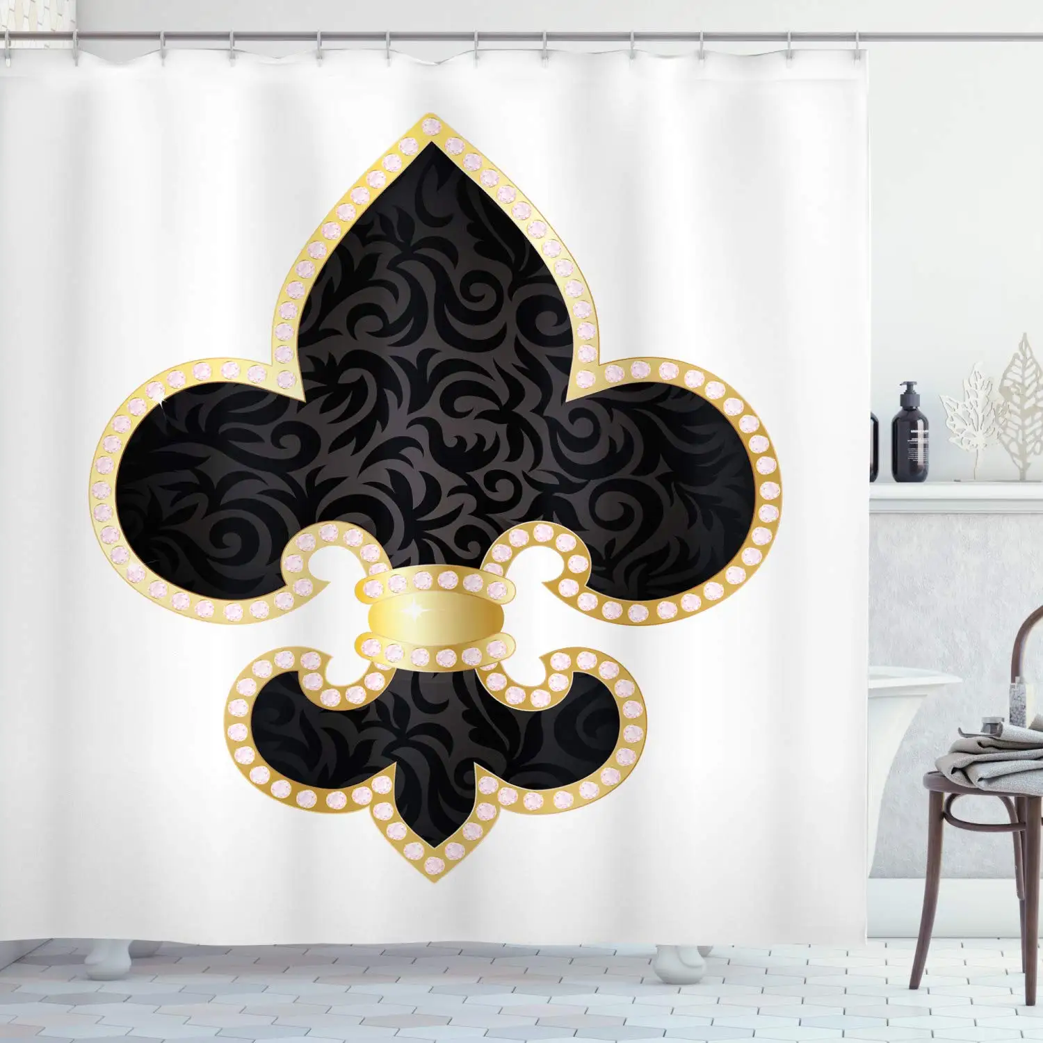 Fleur De Lis Shower Curtain Royal Lily France Empire Family Insignia Design Image Bathroom Decor Set with Hooks 70