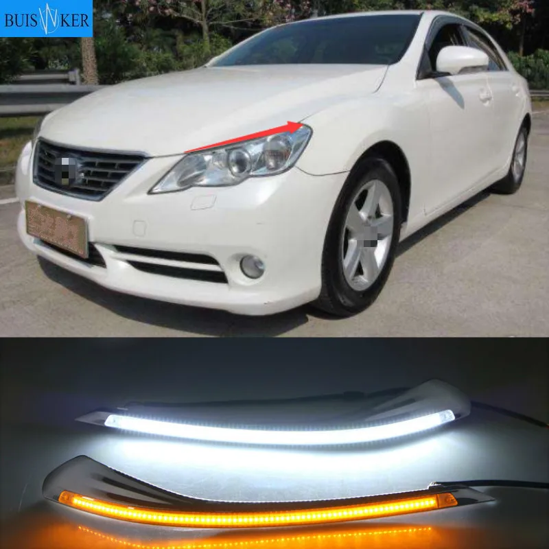 

LED Eyebrow Daytime Running Light DRL with Yellow Turn Signal Light for Toyota Reiz Mark X 2010-2013