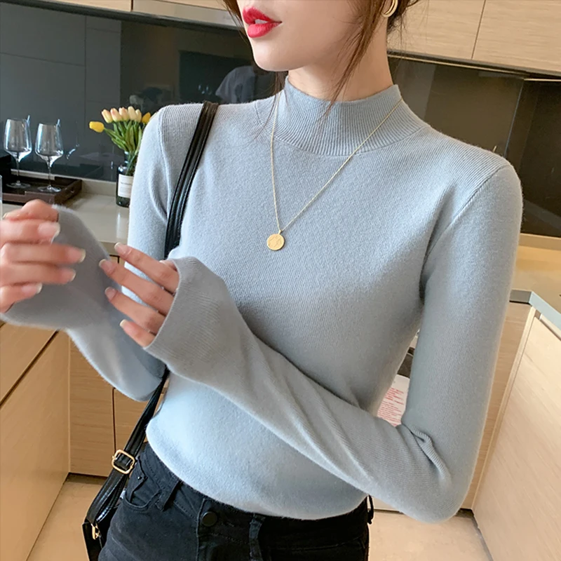 Turtleneck Sweater Women Fashion New Stretch Basic Tops Knitted Pullovers Long Sleeve Bottoming Jumper Ladies Sweater New