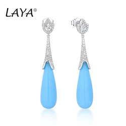 925 Sterling Silver Fashion High Quality Zircon Turquoise Glass Pearl Drop Earrings For Women's Birthday Party Wedding Jewelry