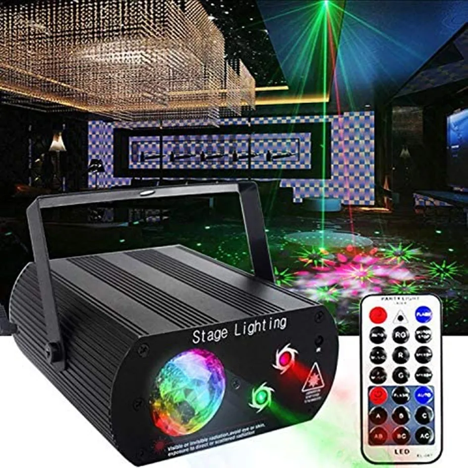 

Лазерный проектор с пультом ДУ, светодиодный RGB-проектор для украшения дома, диджея, дискотеки