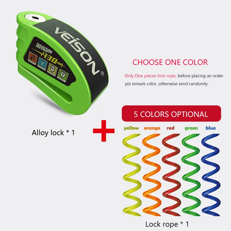 VEISON Motorcycle Alarm 130DB Lock SteelmateWaterproof Disc Lock Warning Security Anti Theft Brake Rotor Padlock Alarma Moto