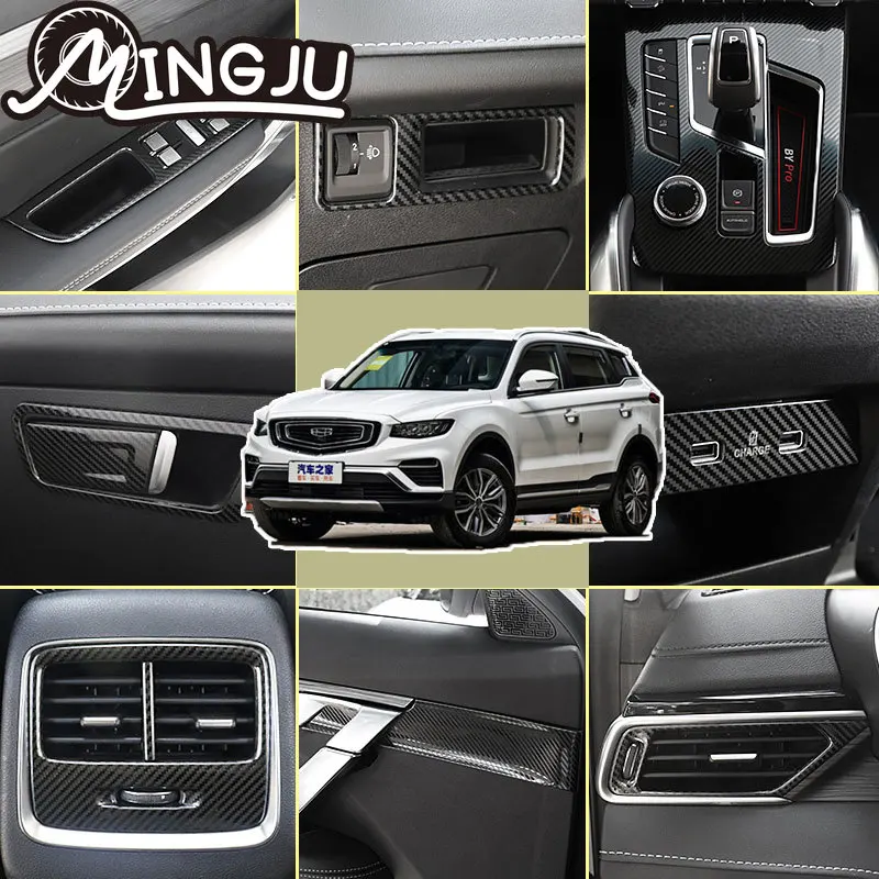 For Geely Atlas Pro Azkarra 2021 2022 2023 Black Carbon Fiber Car Interior Door Handle Plate Decorative Cover Accessories