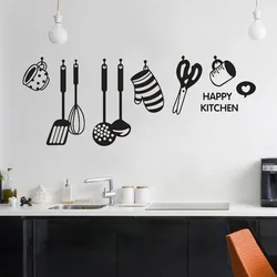 Kitchen Wall Stickers Fun Design Cook Utensils Home Decoration Restaurant Refrigerator Self-adhesive Vinyl Wall Decals Y679
