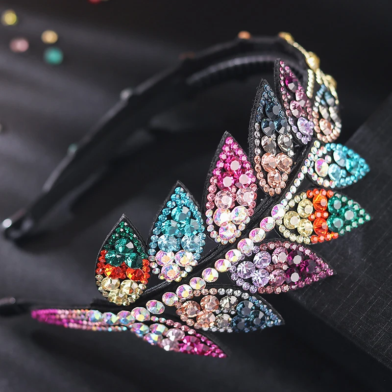 Retro Female Multicolor Leaf Head Wear Luxury Czech Crystal Non-slip Border Girl Hairpin Ladies Fancy Hair Accessories Headband