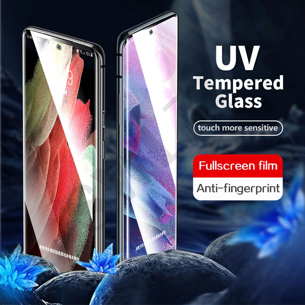 2/1Pcs cover UV tempered glass for Samsung Galaxy S21 note 20 Ultra S20 S10 S9 S8 10 plus protective phone screen protector film