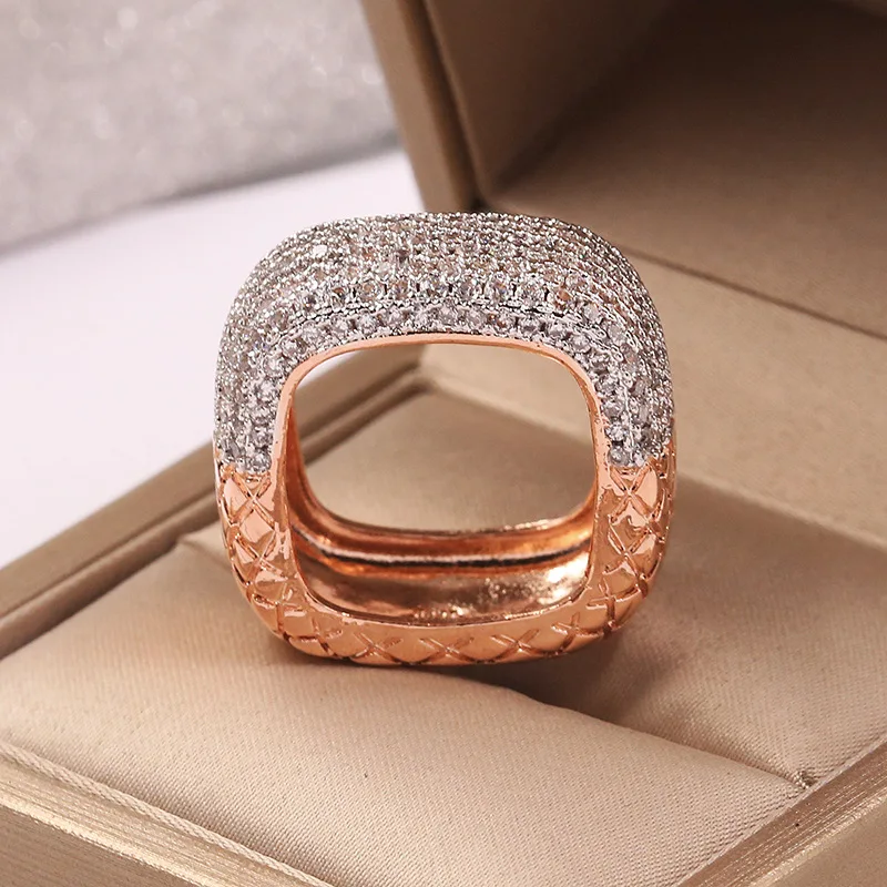 HOYON 14K Rose Gold Ring for Women\'s Jewelry Exquisite Anillos De Wedding Bizuteria Hip Hop Square Natural Diamond Ring for Men