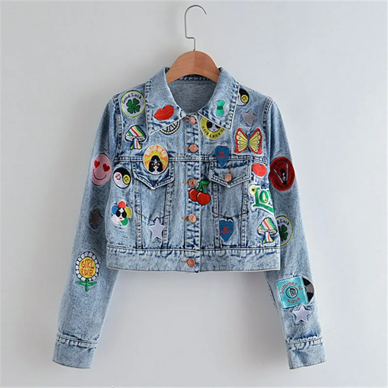 Fashion Denim Two piece set Women Embroidery Short Denim Jacket And Mini Skirt 2 piece set Women 2020 Spring Casual Denim Suits