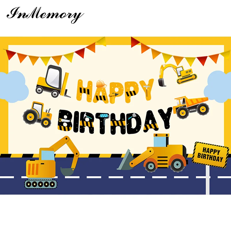 InMemory Excavator Photographic Background for Kids Baby Shower Construction Birthday Party Banner Booth Backdrop Photo Studio