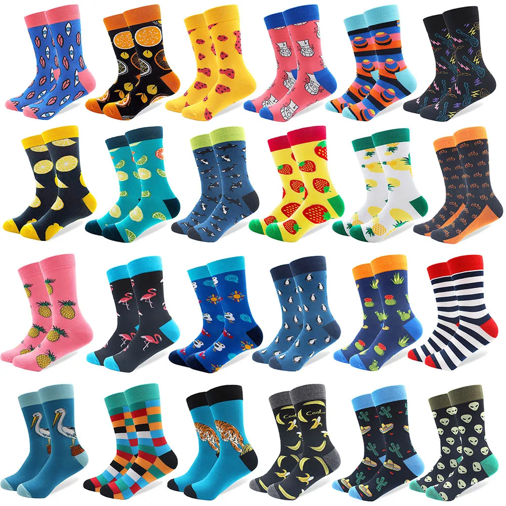 

1 Pair Funny Combed Cotton Brand Men's Crew Socks Novelty Tiger Koala Kangaroo Pattern Colorful Dress Causal Wedding Socks