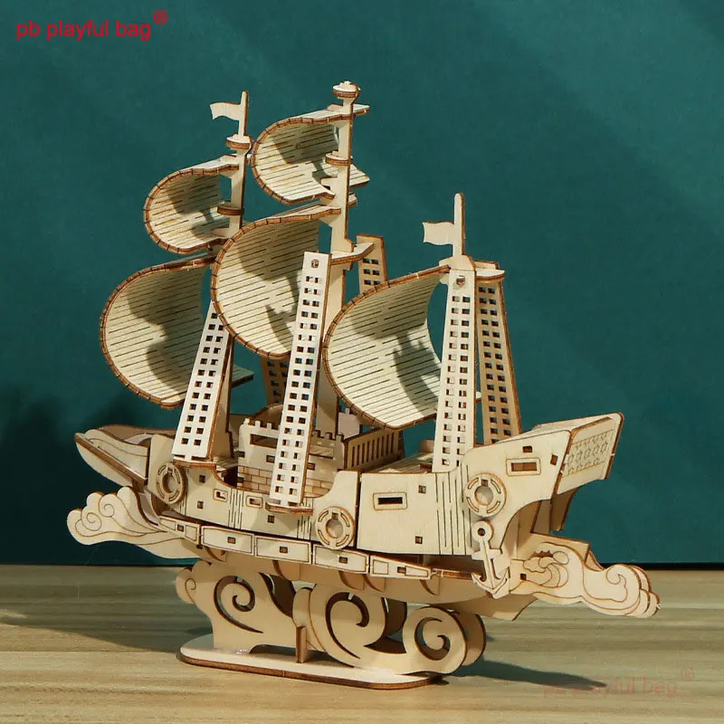 PB Playful Bag Creative puzzle assembled building blocks ocean sailboat 3D three-dimensional puzzle children's DIY toys UG174