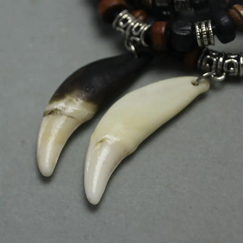 Choker Wolf Tooth Pendant Men Charm Genuine Leather Alloy Necklace Animal tooth Fashion Jewelry Party Necklace