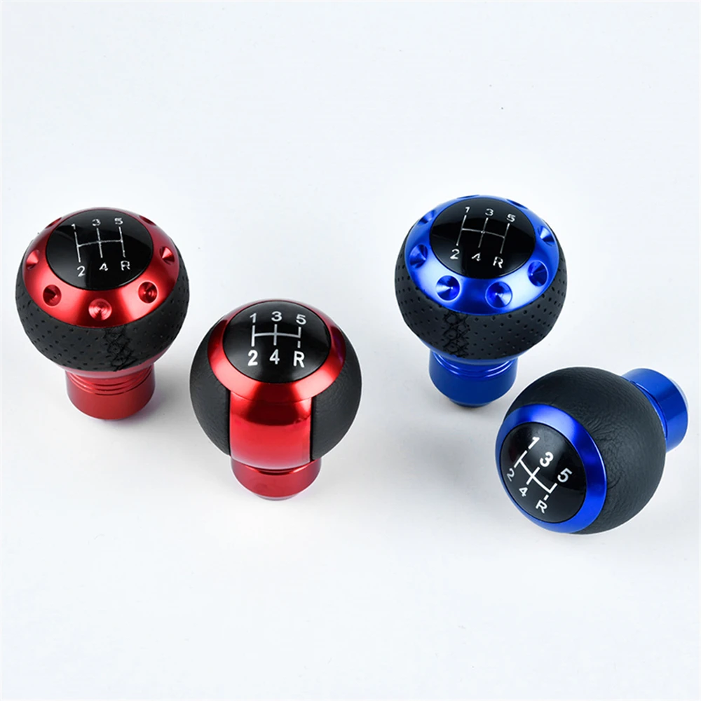 5 Speed Car Blue Red Color AT MT PU Leather Aluminum Manual Gear Shift Knob Gear shift Shifter Stick Lever Headball Knobs