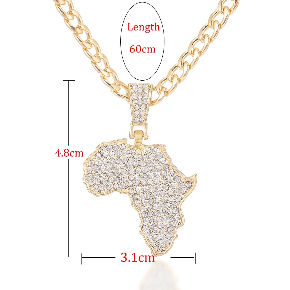 2024 Africa Map Pendant Necklace Women Men Silver Color/Gold Color Ethiopian Jewelry Wholesale African Map Hiphop Item Party