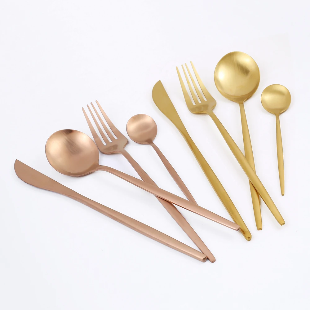 16Pcs Gold Matte Dinnerware Set 304 Stainless Steel Cutlery Set Dinner Knife Fork Spoon Kitchen Silverware Set Tableware Supply