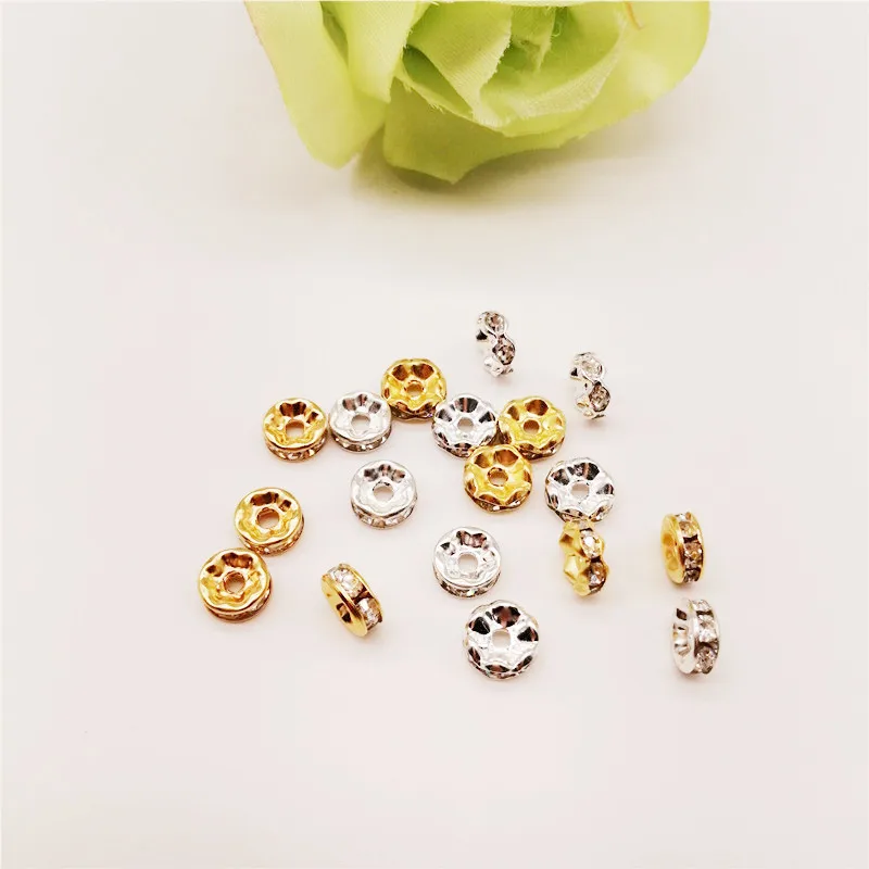 1000pcs 6/8/10mm Gold/Silver Plated Crystal Rhinestone Beads Round Rondelle Spacer Beads For Jewelry Making DIY Jewelry Findings