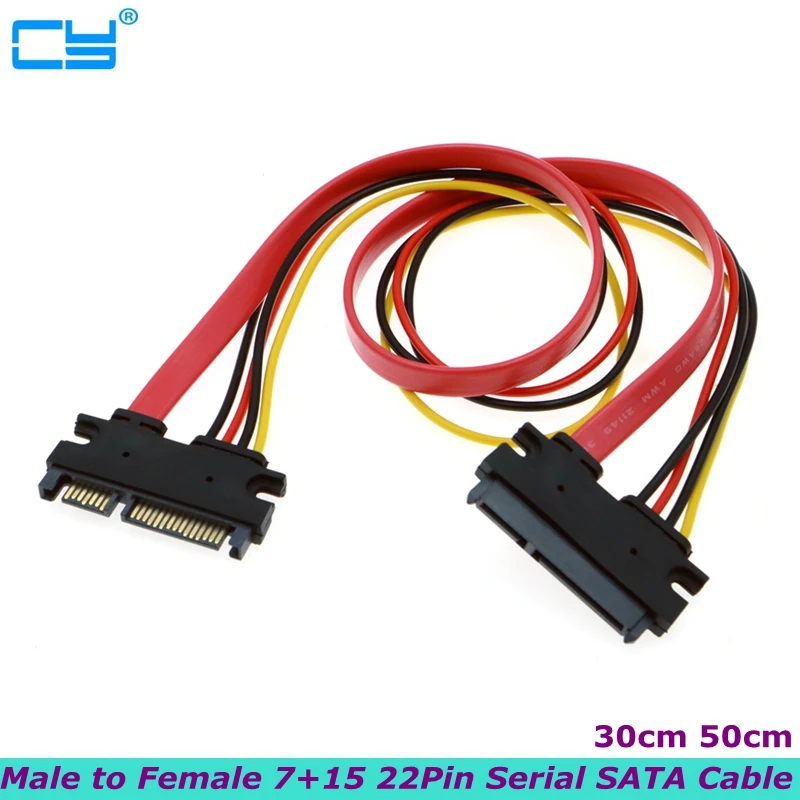 1FT Good Quality 22Pin SATA Cable Male to Female 7+15 Pin Serial ATA SATA Data Power Combo Extension Cable Connector Conterver