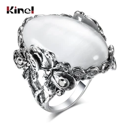 Kinel Vintage Big Oval Opal Stone Butterfly Ring For Women Silver Color Band Wedding Bride Jewelry Crystal Gift 2020 New