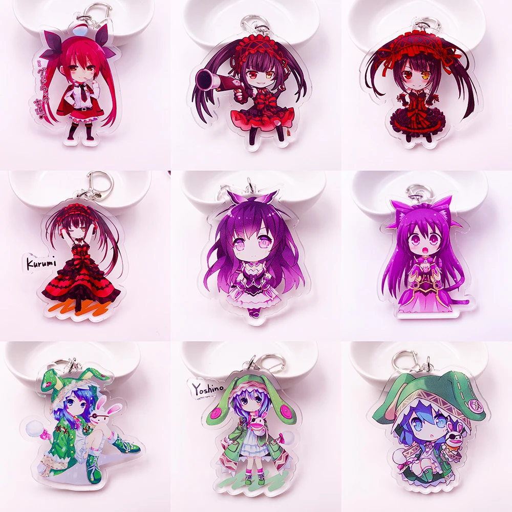Anime Date A Live Yoshino Cosplay Acrylic Cute Cartoon Keychain Yatogami Kurumi Bag Pendant llaveros Chaveiro portachiavi K0138