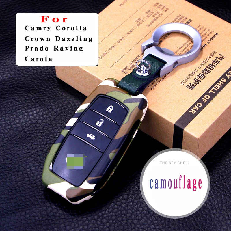 Camouflage series Galvanized Alloy Car Key Cover Case for Toyota Camry Corolla Crown Dazzling Prado Carola 2 3 Buttons Remote