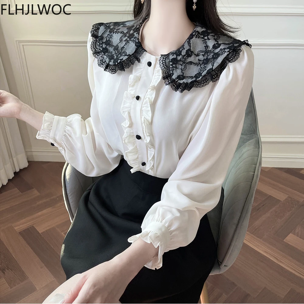 2021 Women Cute Top Preppy Style Vintage Japan Chic Korea Design Single Breasted Button Elegant Formal Shirts Blouses Pink White