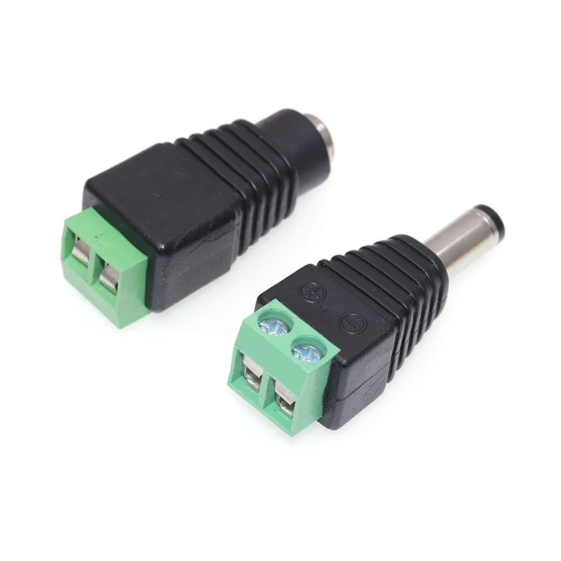 2PCS DC Power Plug Connector 2.1 x 5.5mm 5.5*2.1mm 5.5*2.5mm (Screw Fastening Type) Needn't Welding  Female Male DC Plug Adapter