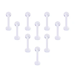 10pcs Clear Acrylic Lip Stud Piercing Labret Ring Bioflex Ear Cartilage Earring Bar Tragus Helix Retainer Flexible Jewelry 16G