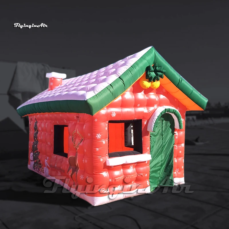 

Outdoor Christmas Decoration Red Inflatable Xmas Hut 4m Length Party Tent Air Blown Village Cottage For New Year