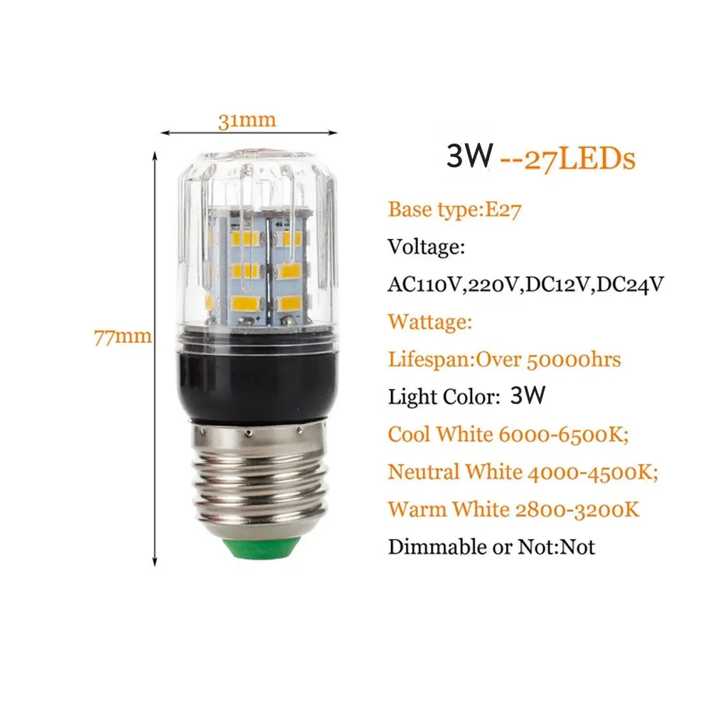 E27 e14 lâmpadas led milho 27leds 3w smd5730 e12 e26 lâmpada led 110v 220v 12v 24v luz branca fria/quente/neutra para decoração de casa