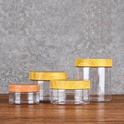 Food  Transparent Plastic Bottle Body 100ml/200ml/300ml/500ml With Wooden Lid Container Kitchen Food Storage Cans Candy Jar