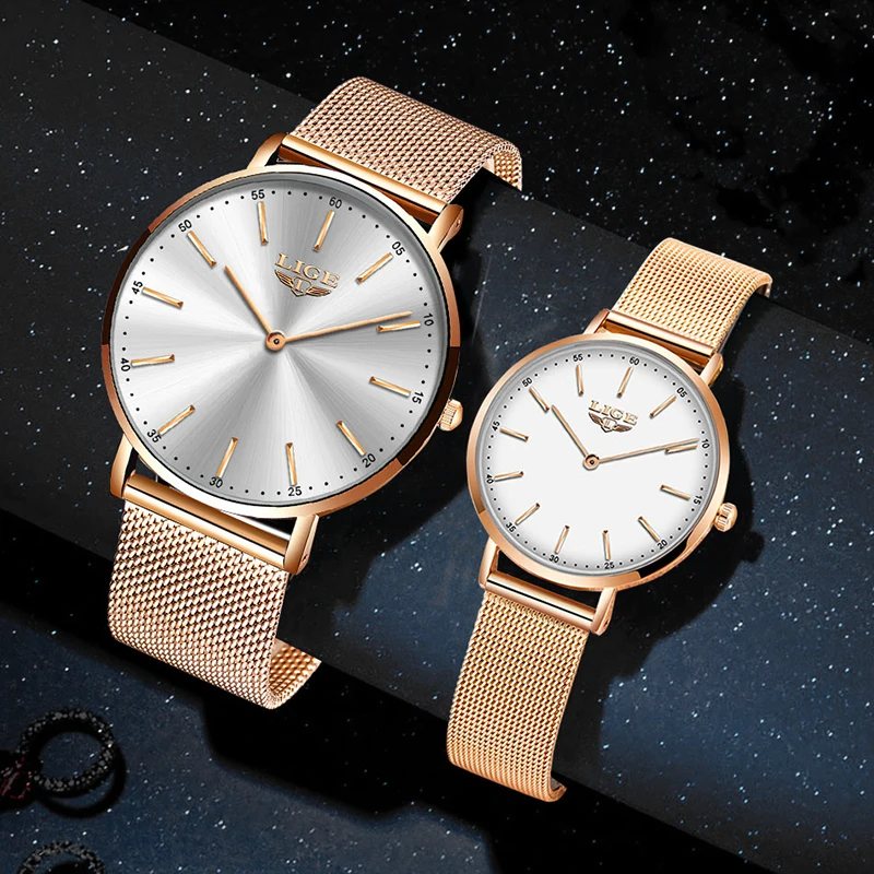 2021 LIGE Lover Watches Top Brand Luxury Ultra Thin Simple Couple Watches Couple Gift Quartz Wristwatches Fashion Paired Watches