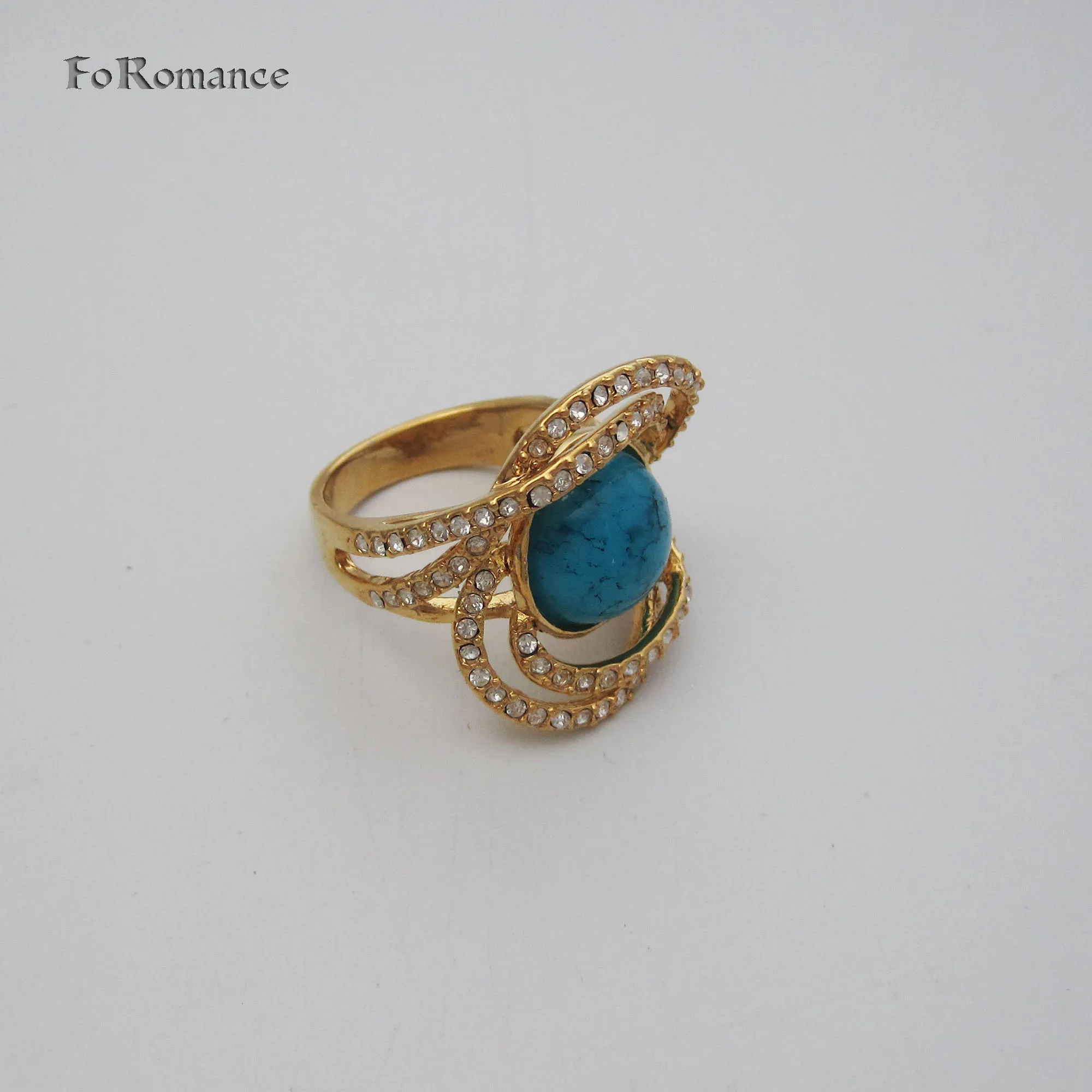 YELLOW GOLD PLATED HIGH QUALITY BLUE STONE CZ STONES BIG FACE GREAT DESIGN RING SZ8.5 8.75