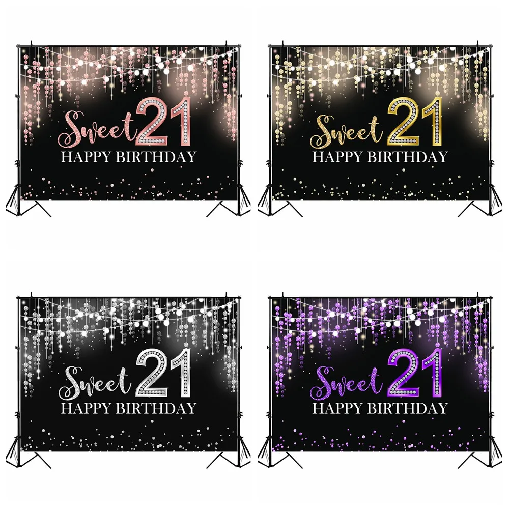 Mocsicka Sweet 21 Birthday Photography Backdrop Glitter Pendant Girl Birthday Party Decoration Background Customize Photo Shoot