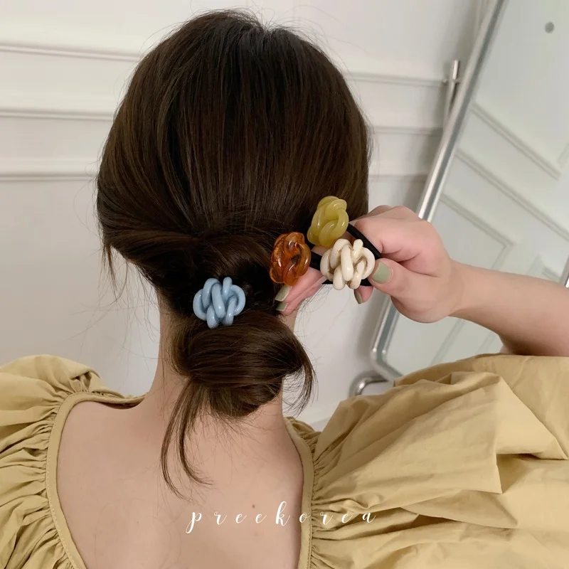 Korea chic girl color acrylic three-dimensional thread ball tying ponytail hair ring hair rope rubber band retro head rope