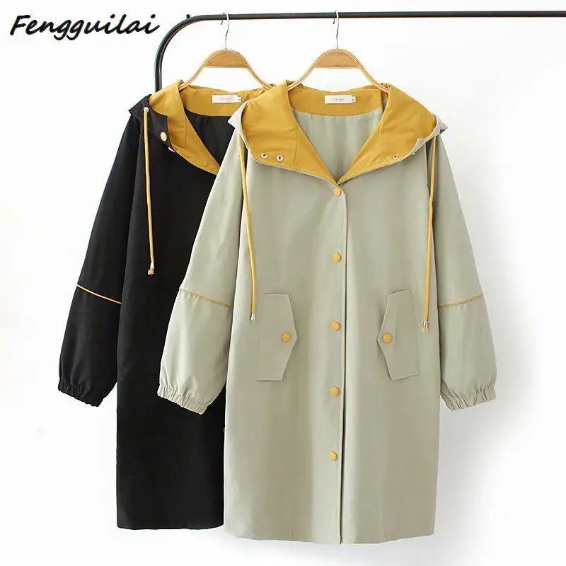 

Large Size Trench Women Female Windbreaker Hooded Cape Woman Clothes Long Trench Coat Loose Outwear Duster Coat