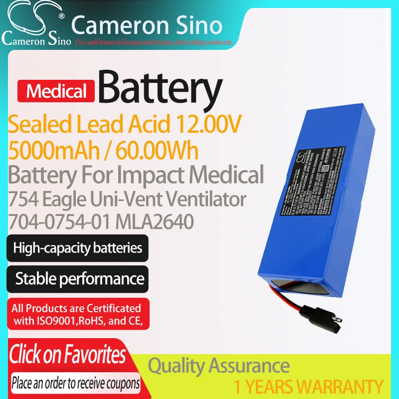 CameronSino Battery for Impact Medical 754 Eagle Uni-Vent Ventilator fits 00817392021571 704-0754-01 Medical Replacement battery