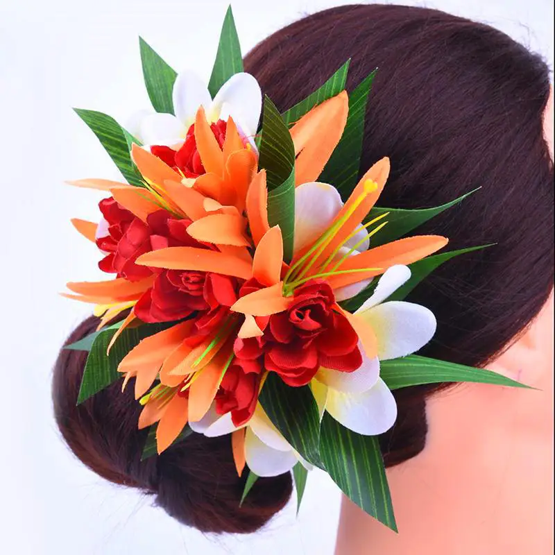 

Free shipping 55pcs/lot KN-hc028m 18cm Artificial Silk Tuberose&Spider Lily Hair Clip Hawaii Flower Hairpins Women Headwear