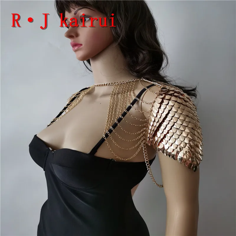 New Fashion RJFS20 Mermaid Fish Scales Shoulder Chains Layers Scale Chainmail Gold Colour Dragon Scale Shoulder Jewelry 2 Colors