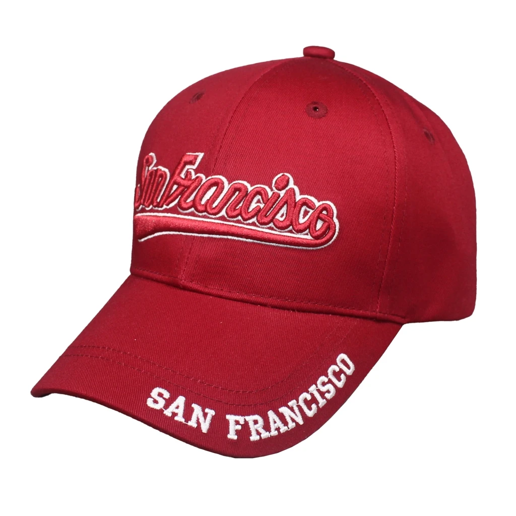 Fashion USA San Francisco 3D Embroidery Snapback Hat Unisex Hip Hop Street Urban Maroon Baseball Cap Men Women's Baseball Caps