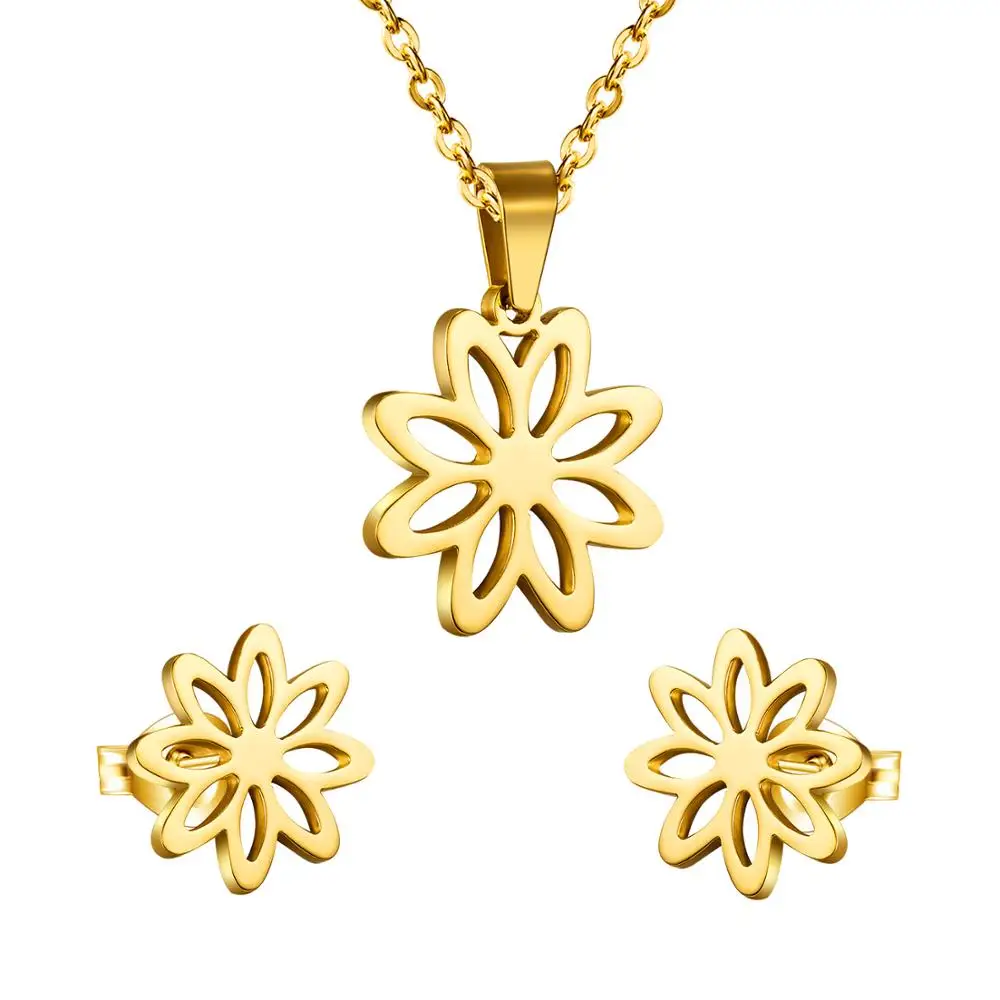 LUXUKISSKIDS New gold color stainless steel Luxurious Fashion flower jewelry Set jewelry sets wholesale jewelry steel